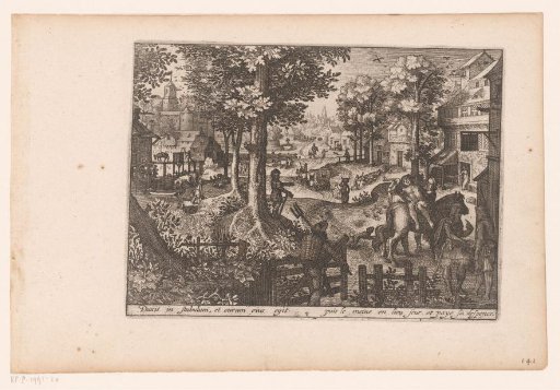 Landscape with the story of the Good Samaritan: the arrival at the inn