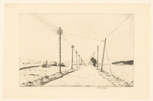 Road between telegraph poles