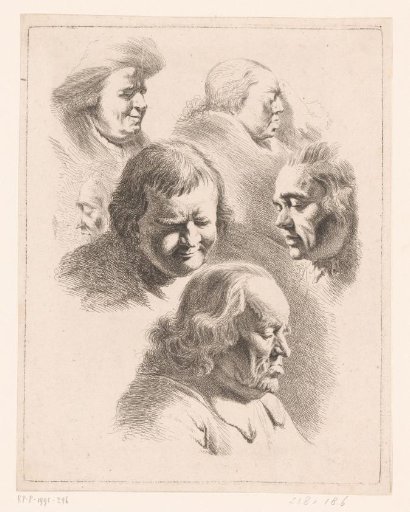 Composition with six heads of men and women with closed eyes