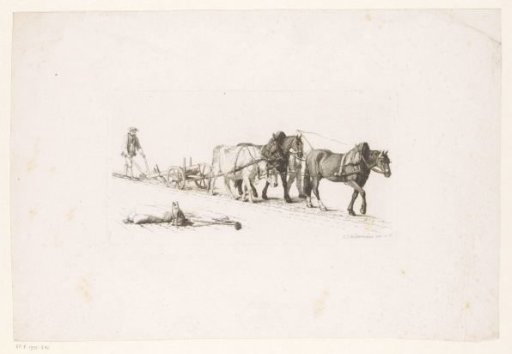 Plough with two horses and an ox