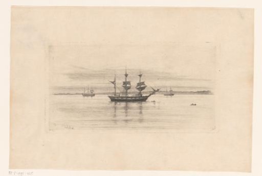 Three-master, lying at anchor