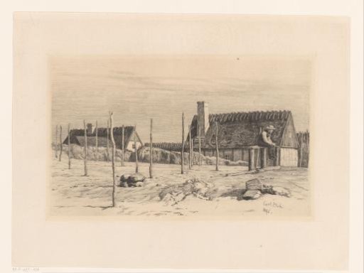 Farmhouse with haystacks