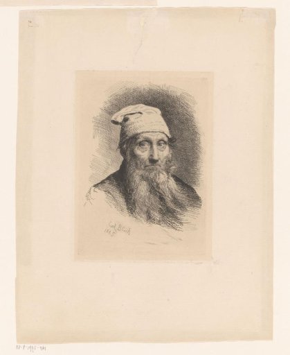Man's head with long beard and cap