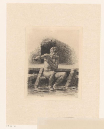 Naked man washing himself