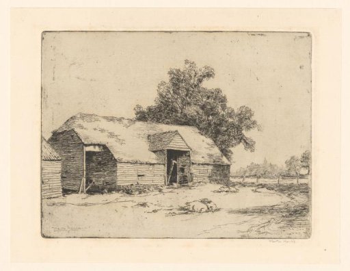 View of a barn with pigs