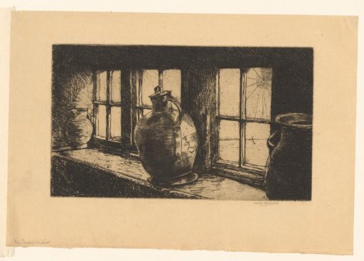 Jug and two pots in the window