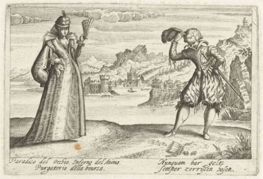 Landscape with a Man and Woman in Neat Clothing, the Man Looking at Two Dice on the Ground