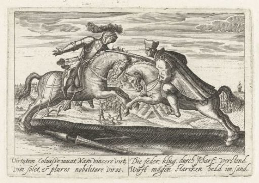 Duel on horseback between a soldier and a nobleman