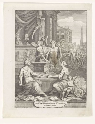 Allegorical Representation with Father Time and French and Dutch Language