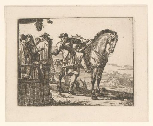 Courier dismounts from his horse at an inn