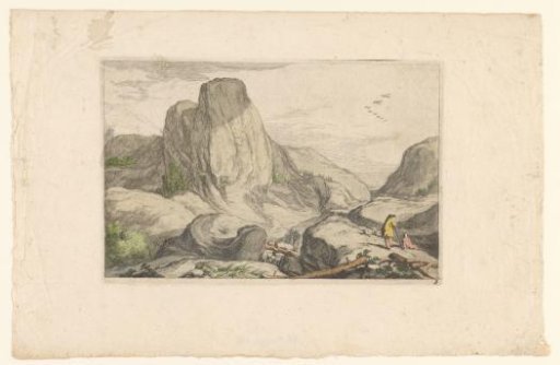 Rocky landscape with two shepherds