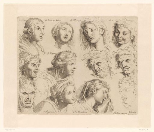 Twelve Heads with Different Facial Expressions