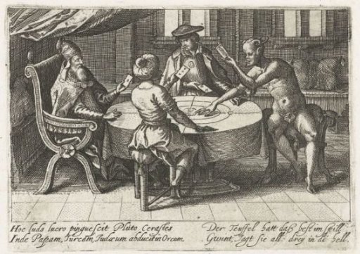 Religious leaders playing cards with the Devil