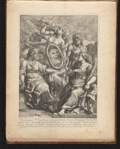 Portrait of Jean Jacques Charron carried by Fame, with three personifications