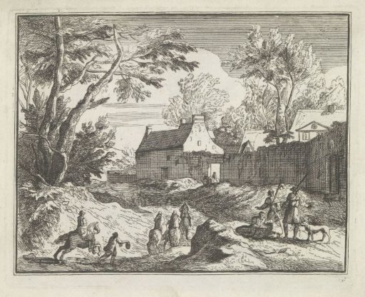 Landscape with riders and buildings