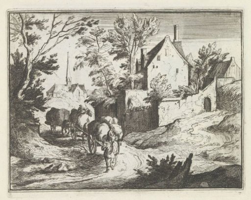 Landscape with three horses and wagons