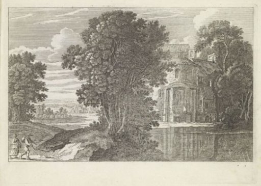 Landscape with a structure by a small lake