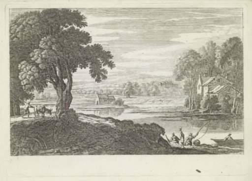 River landscape with fishermen