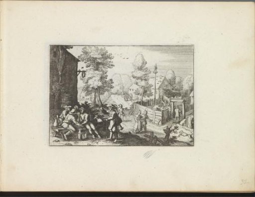 Village view with drinking peasants