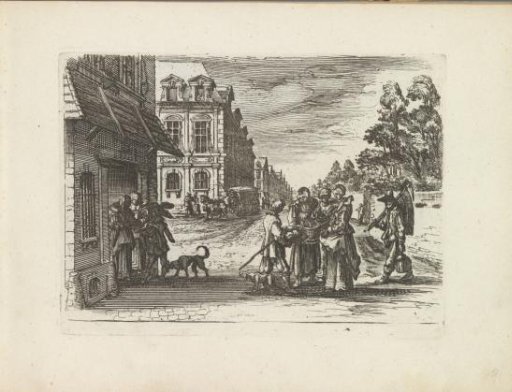 City view with various figures