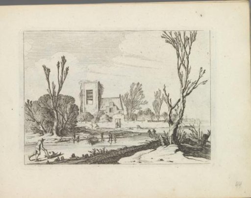 Winter landscape with skaters