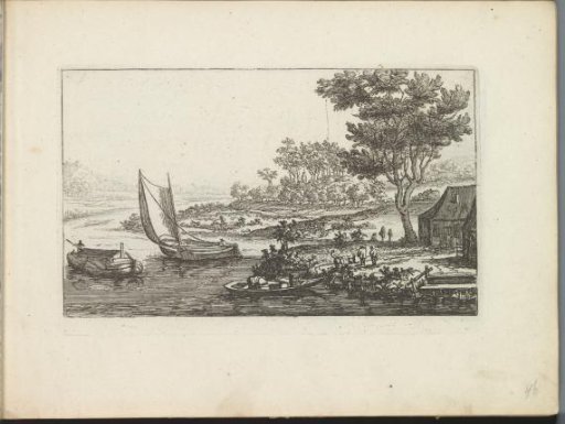 River landscape with three boats