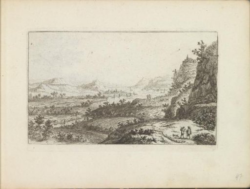 River landscape with walkers