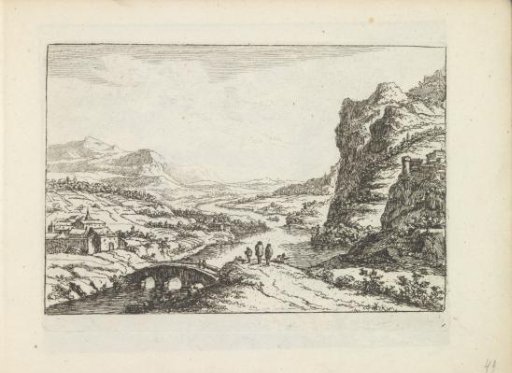 River landscape with a stone bridge