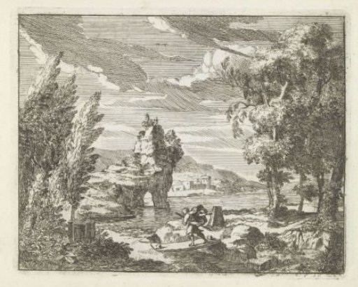 River landscape with a traveler
