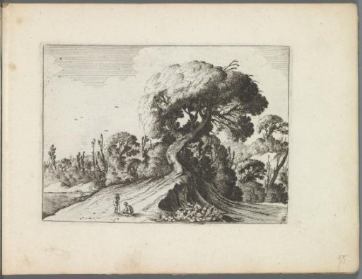 Two men before a large tree