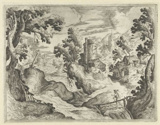 Landscape with a ruin and a traveler