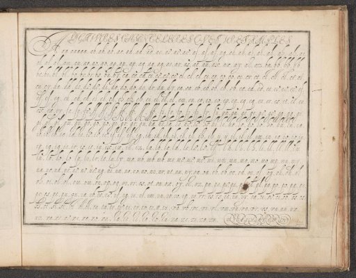 Writing sample with letter combinations from aa to zo, zu