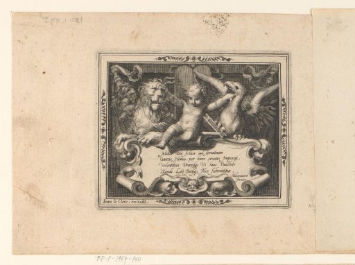 Title Print with a Putto between a Lion and an Eagle above a Cartouche