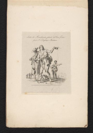 Title print with beggars and a violin