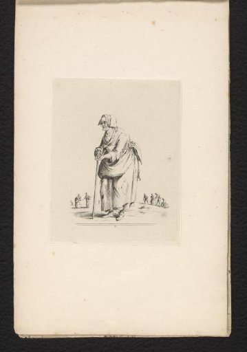 Old female beggar with staff