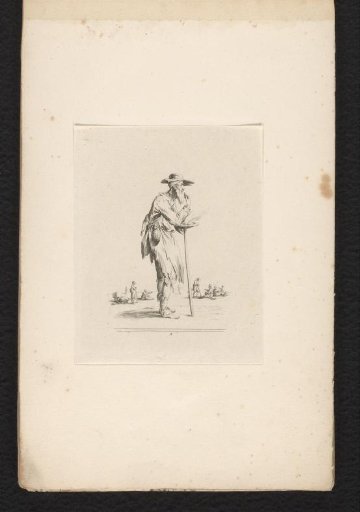 Eating beggar with a staff