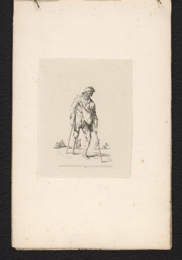 Beggar with two crutches and a wooden leg