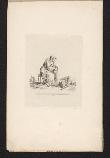 Seated female beggar with basket
