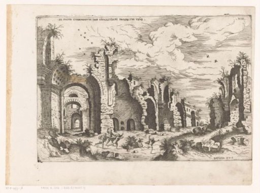 View of the remains of the Baths of Diocletian in Rome