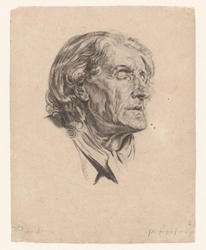 Head of an old man with closed eyes, turned to the right