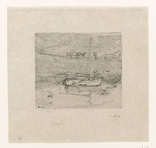 Small sailing boat in the water near the dunes