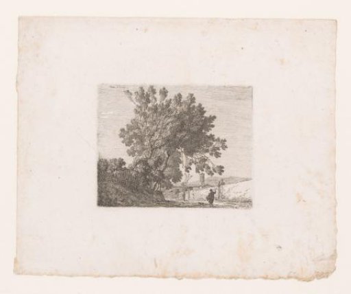 Italian landscape with city wall and man on an ass