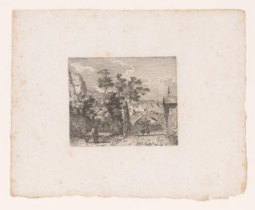 Italian landscape with ox cart near a village
