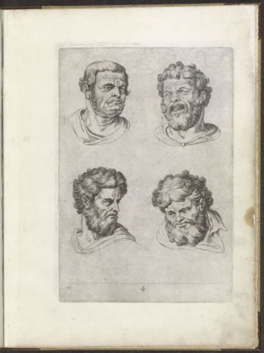 Drawing examples of four men's faces