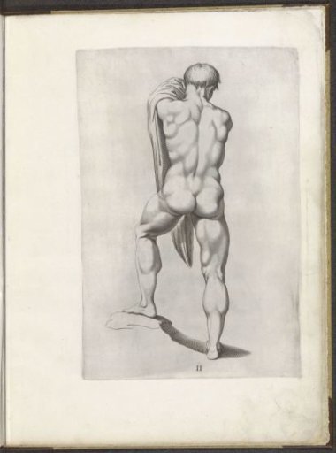 Drawing example of a standing male nude seen from the back