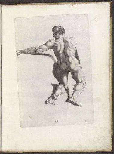 Drawing example of a pulling male nude seen from the back