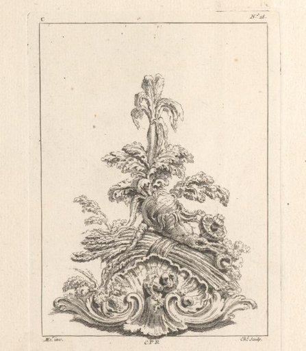 Ornament with Root Vegetable and Mushrooms on an Ornamental Shell