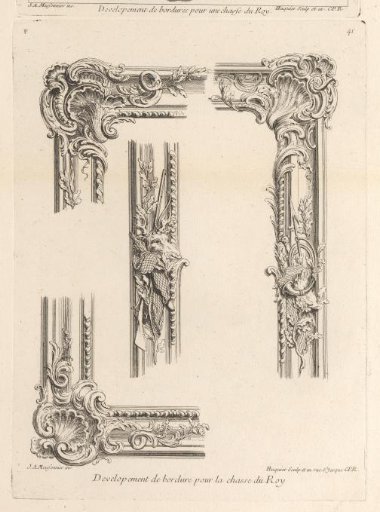 Three corners and a fragment of the ornamental frame around a hunting piece