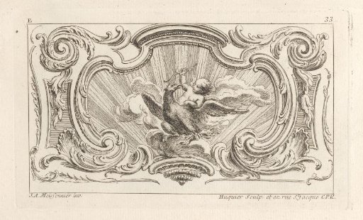 Cupid on an eagle in an ornamental border