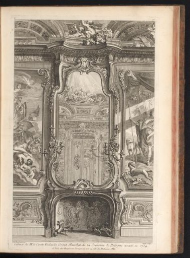 Chimneypiece with mirror and wall decoration in the cabinet of Count van Bielinski